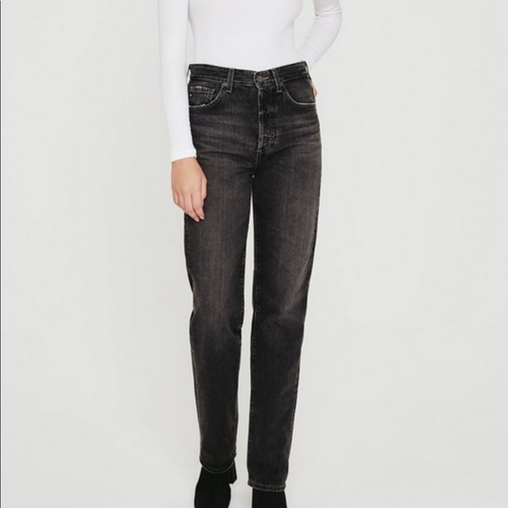 NEW W TAGS: AG Alexxis High Rise Vintage Straight Jeans in black. Size 27